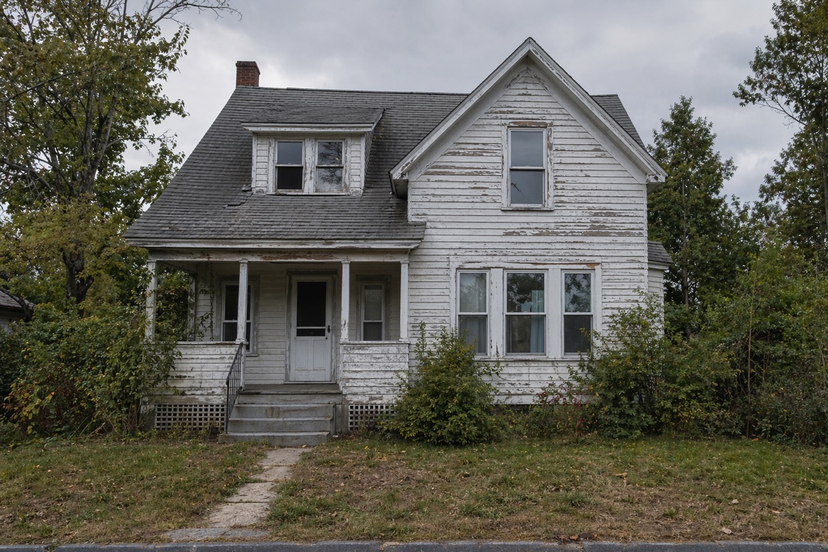 Distressed front-facing property exterior